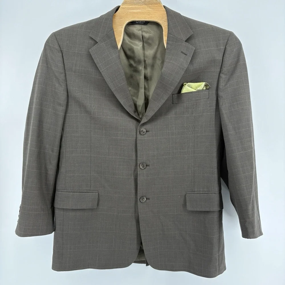Brooks Brothers Explorer‎ Regent Fit Sport Coat Blazer 46L Mens Brown Check Wool